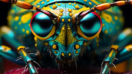 Close-up selfie portrait of a lively beetle wearing sunglasses