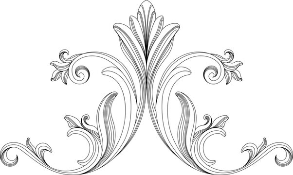 Hand drawn baroque decorative element filigree calligraphy for design.