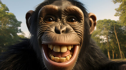 Close-up selfie portrait of a zany chimpanzee