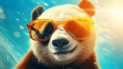 selfie portrait of an amusing panda wearing sunglasses