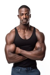 cropped shot of a muscular man posing against a white background