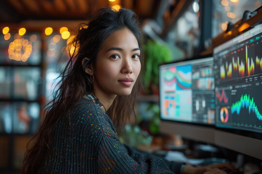 Asian marketer with a confident look in a modern office