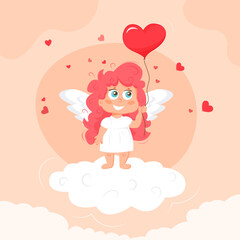 Flat valentine's day cupid girl or cherub illustration