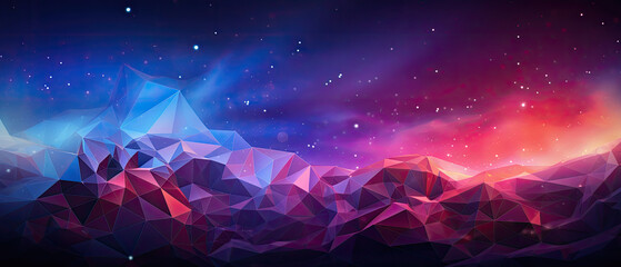 Glowing abstract 3d objects colorful low polygon background with shiny purple light in mysterious space galaxy with fantastic elements smooth and curved lines created with Generative AI Technology - obrazy, fototapety, plakaty