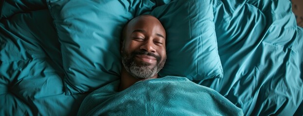 Man in Bed With Blue Blanket