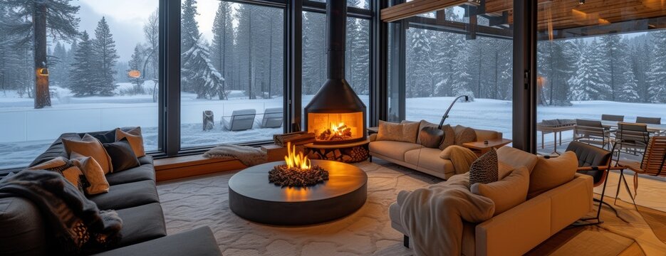 Cozy Living Room With Furniture and Fireplace