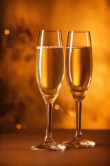 Two glasses of champagne against golden background