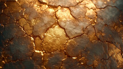 Golden Cracks on Textured Surface - Abstract Nature Art