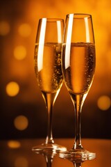 Two glasses of champagne against golden background