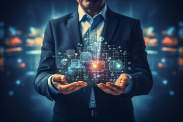 businessman touching virtual screen,concept