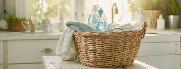 Laundry Basket on Kitchen Counter