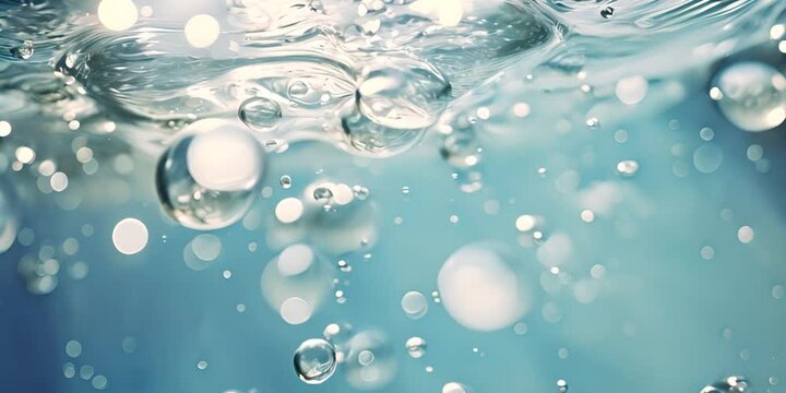 White water with ripples on the surface. Defocus blurred transparent white colored clear calm water surface texture with splashes and bubbles. Water waves with shining pattern texture. 4K video