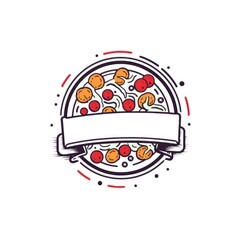 Simple graphic logo of color pizza on white background.
