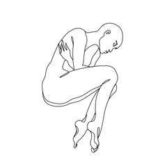 Sleep woman abstract silhouette, continuous line drawing, small tattoo, pose embryo girl, print for clothes, logo spa, tattoo design, isolated vector illustration.