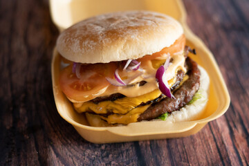 hamburger on a wooden background