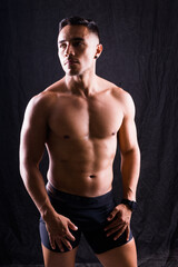 Fototapeta premium Male model body, nude torso, naked man, seductive gay. Muscular shirtless man, attractive guy.