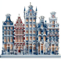 Fototapeta na wymiar Illustration of Amsterdam houses in delftware style