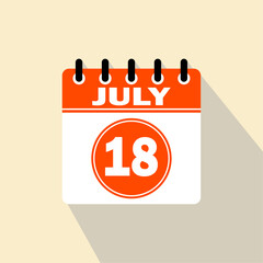 Icon calendar day - 18 July. 18th days of the month, vector illustration.