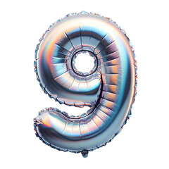 number 9 balloon silver foil, isolated
