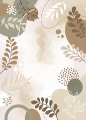 Design banner frame background .Colorful poster background. Exotic plants, branches,art print for beauty, fashion and natural products,wellness, wedding and event.