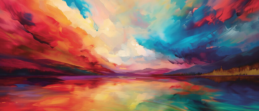 Vibrant Abstract Expressionist Landscape Painting Capturing the Dynamic Dance of Colors in Nature's Canvas