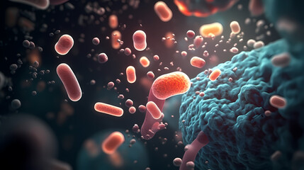 Obraz premium Macroscopic observation of organisms bacteria and cells and viruses under laboratory microscope