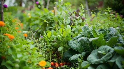 Fototapeta na wymiar Lush Vegetable Garden with Variety of Plants