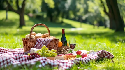 Summer Picnic in the Park with Wine and Fresh Food