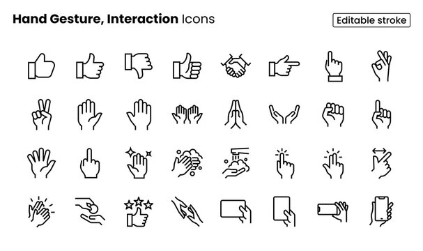 Hand Gesture, Interaction Icon Set	
