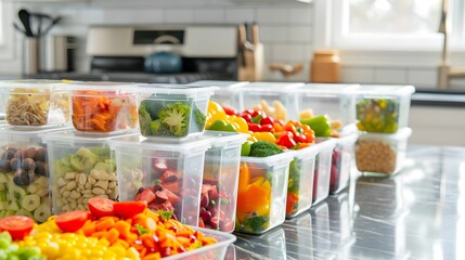 Fototapeta na wymiar Meal Prep with Fresh Ingredients in Clear Containers