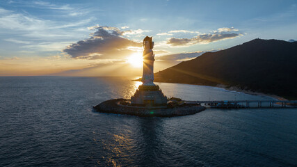 Guanyin statue at seaside in nanshan temple, hainan island , China..