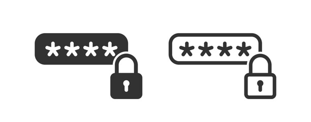 Password with padlock icon. Security form. Lock sign. Login safe key. Computer protection. Safety access.