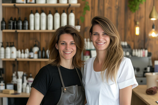 two hairdresser smiling in her salon