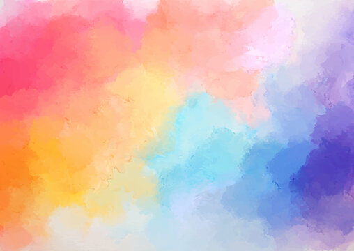 Abstract hand painted rainbow coloured watercolour background