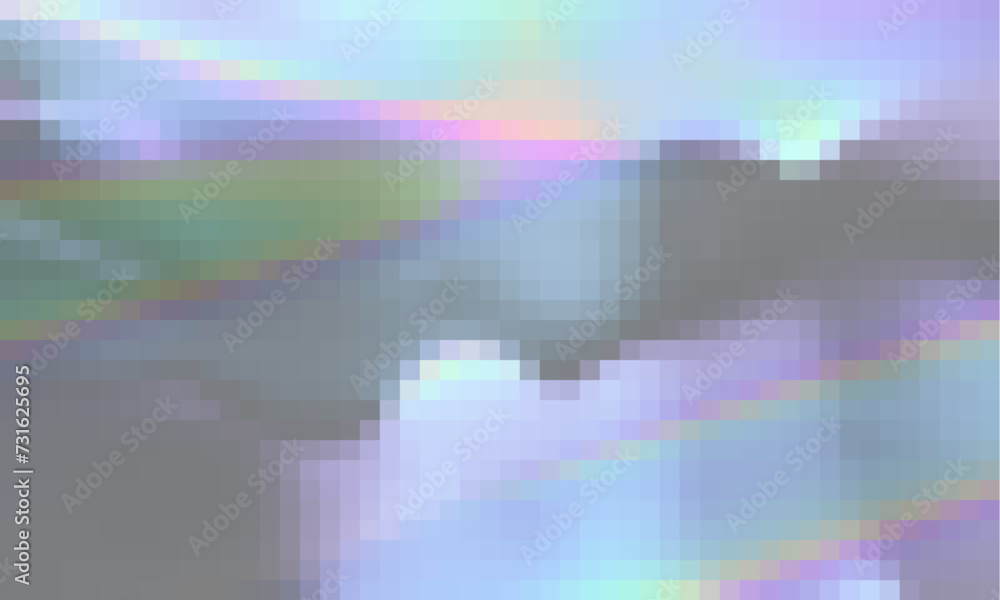 Poster holographic rainbow neon geometric shapes abstract background, pixelated vector pattern