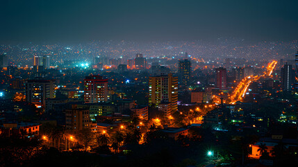 Obraz premium A bustling cityscape, with vibrant lights as the background, during a lively nightlife