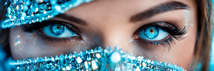 makeup with rhinestones on a woman's face. Selective focus. - obrazy, fototapety, plakaty