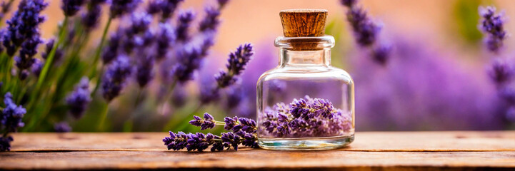 Obraz na płótnie Canvas lavender essential oil in bottles. Selective focus.