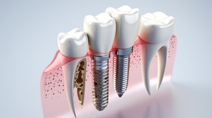 Artistic infographic  step by step guide to tooth implant process with text descriptions