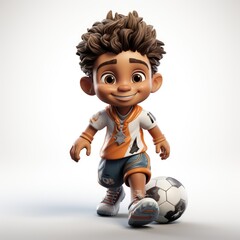 Footballer Character Cartoon with Ball on White Background
