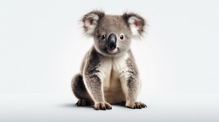 A delightful studio shot featuring a cute koala, charmingly isolated against a pristine white background 