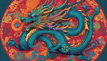 chinese dragon on the wall - obrazy, fototapety, plakaty