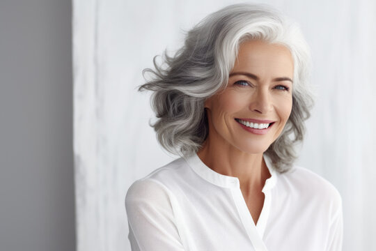Happiness is an inside job. Portrait of an attractive mature woman in gymwear leaning against a gray wall.