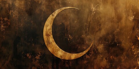 Rustic Ramadan Moon: A rustic, textured design featuring a simple crescent moon against a backdrop of earthy tones and materials, symbolizing simplicity and reflection, with Rustic Ramadan Reflections - obrazy, fototapety, plakaty