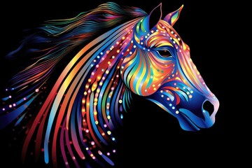 Obraz na płótnie Canvas Spectral Vision: A Vibrant Abstract Horse Portrait in Bold Colors - Generative AI