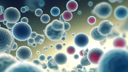 Various shapes of bacteria, probiotics under microscope, science, medicine concept background