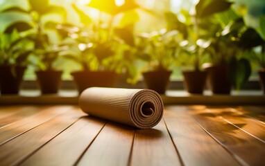 Yoga Mat Rolled Up in Studio. Generative ai