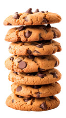 Fototapeta na wymiar Homemade chocolate chip cookies stacked Isolated on transparent background, PNG