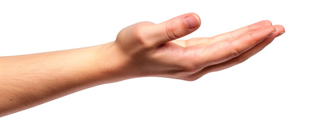 Hand holding something. Open hand. Isolated on transparent background, PNG