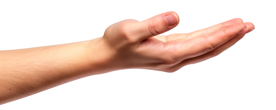 Hand holding something. Open hand. Isolated on transparent background, PNG